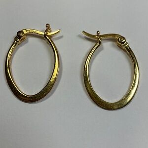 FAS Sterling Silver gold tone oval shaped hoop earrings. 1 inch long